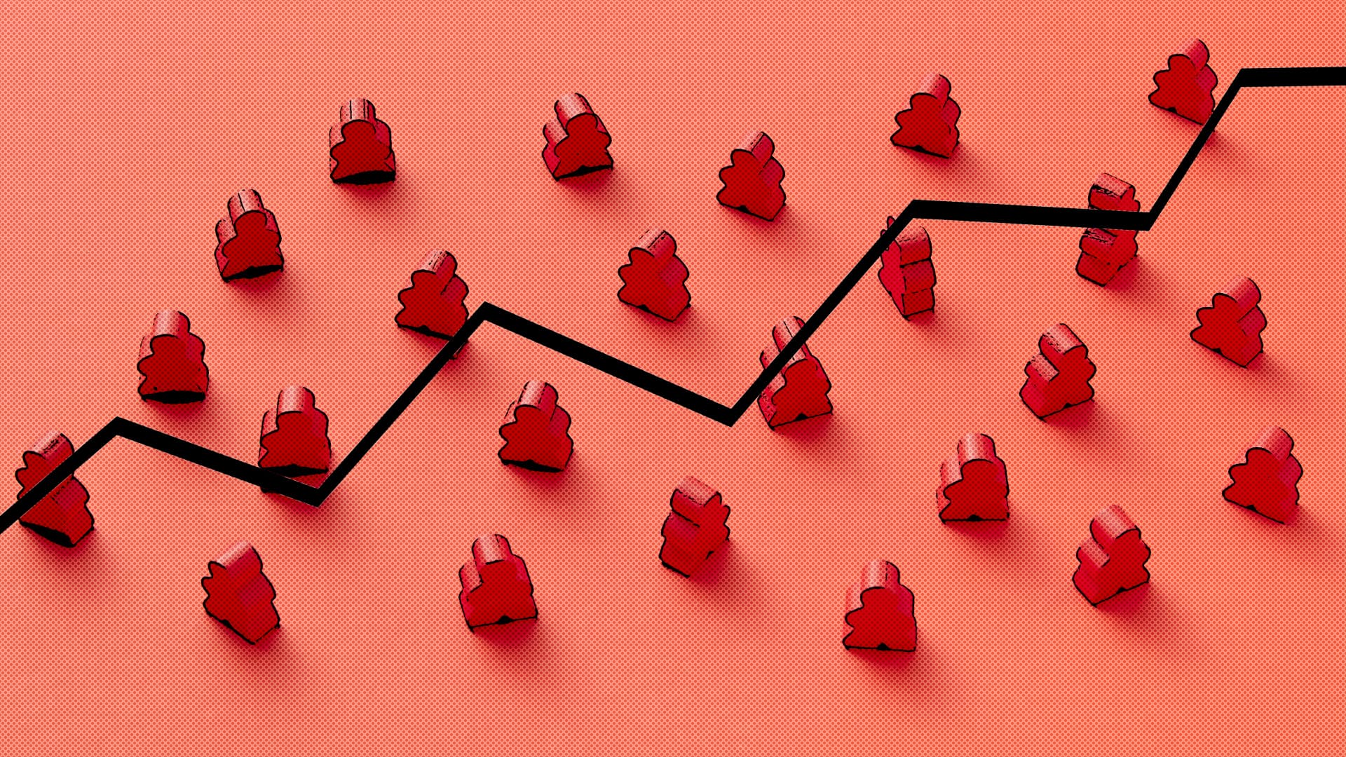 Stylised image of red wooden blocks shaped like people.