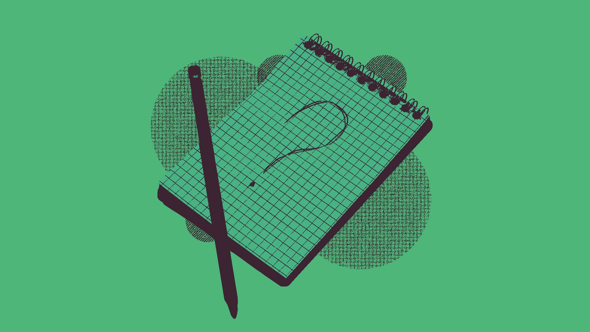A stylised image of a notepad with a question mark. It has a high contrast and green gradient filter over it.